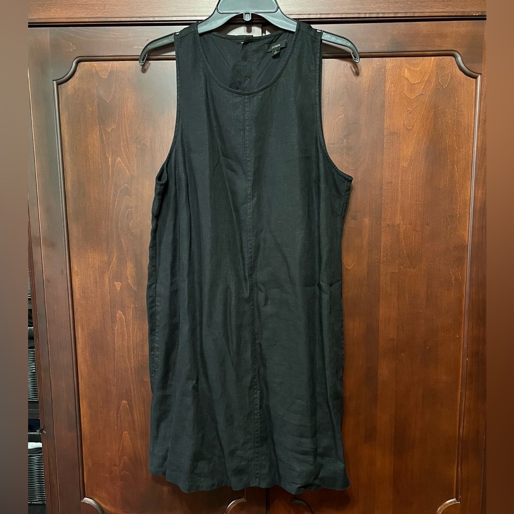 J. Crew Black Button-Back Linen Dress